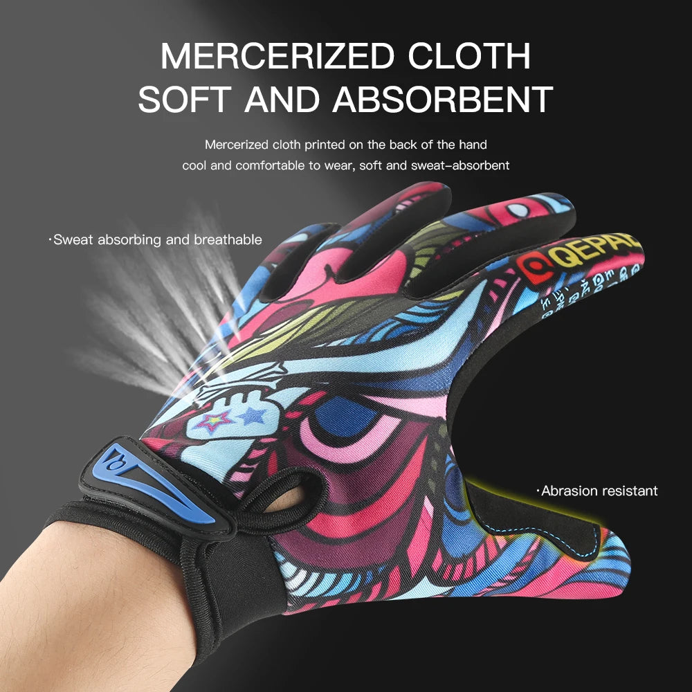 Print Cycling Gloves Full Finger Gloves Mesh GEL