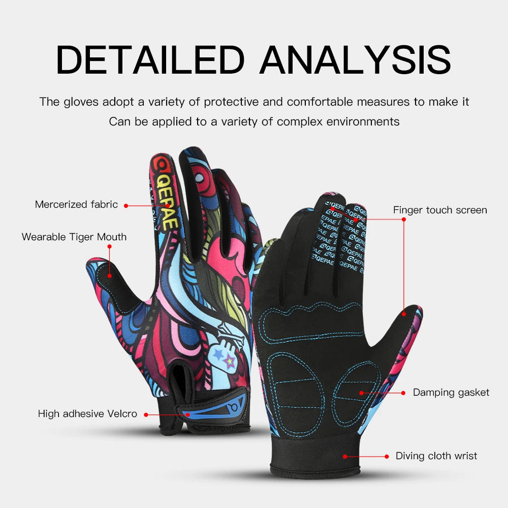 Print Cycling Gloves Full Finger Gloves Mesh GEL