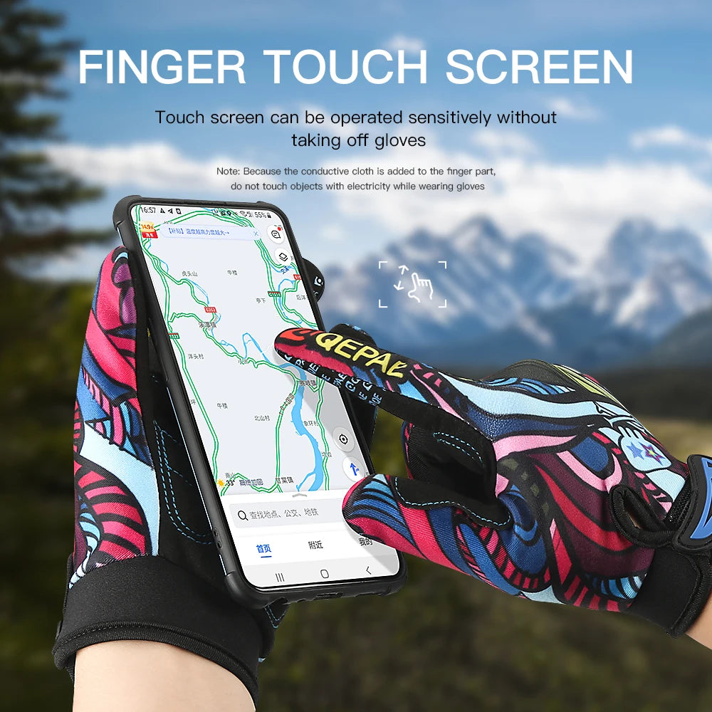 Print Cycling Gloves Full Finger Gloves Mesh GEL