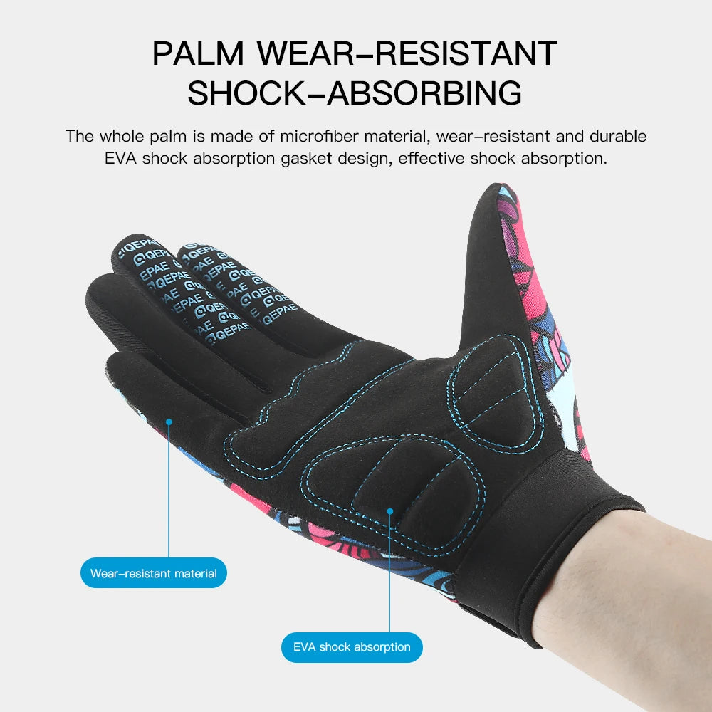 Print Cycling Gloves Full Finger Gloves Mesh GEL